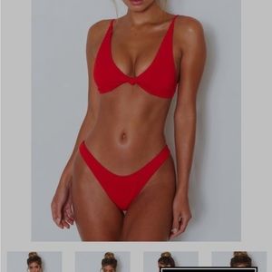 White fox red ribbed bikini